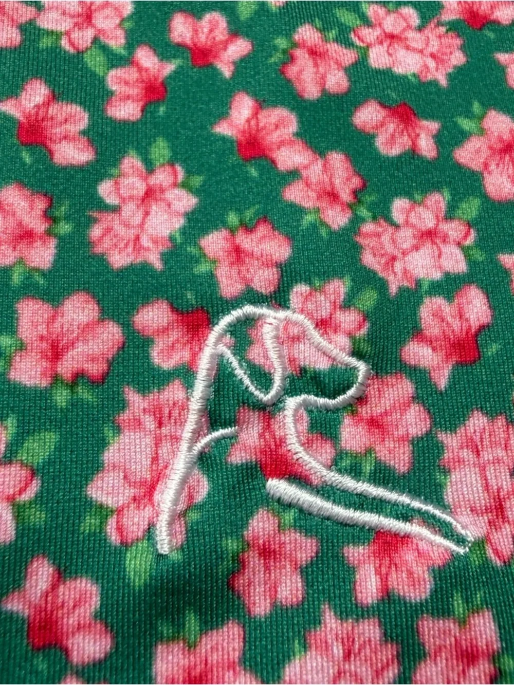 Rhoback Golf Polo Shirt Mens L Green Pink Azalea Flowers Floral Masters Print - Picture 4 of 7
